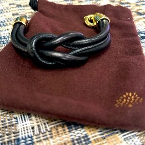 Mulberry Black Leather Knot Bracelet with Gold Accents